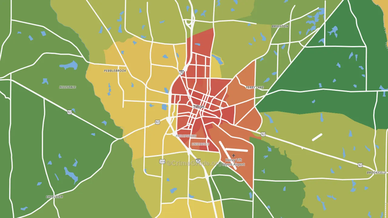 Tift County, GA Map of Burglary Rates