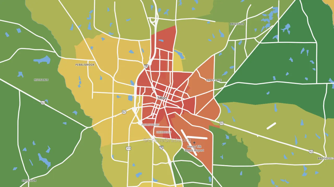 Tifton, GA Map of Burglary Rates