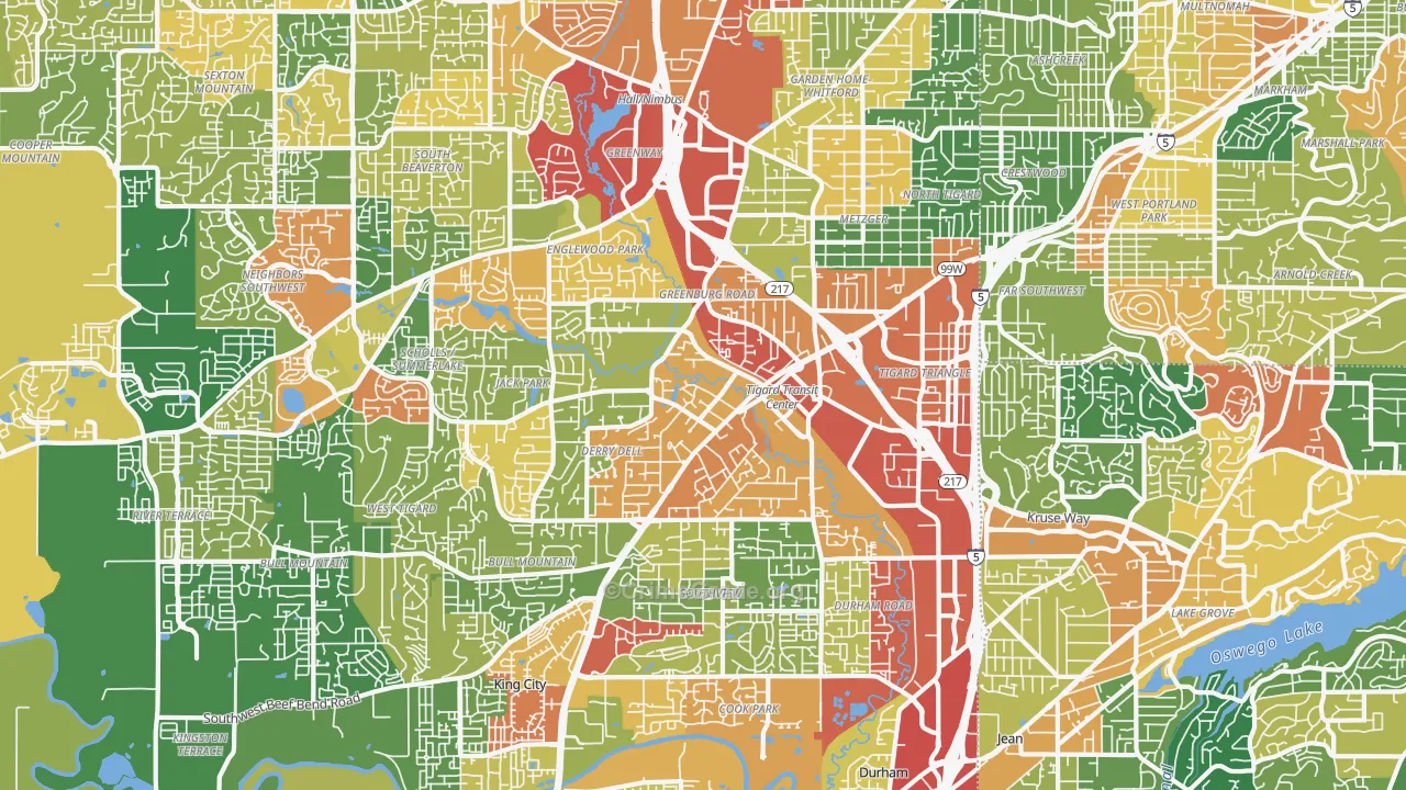 Tigard, OR Map of Burglary Rates