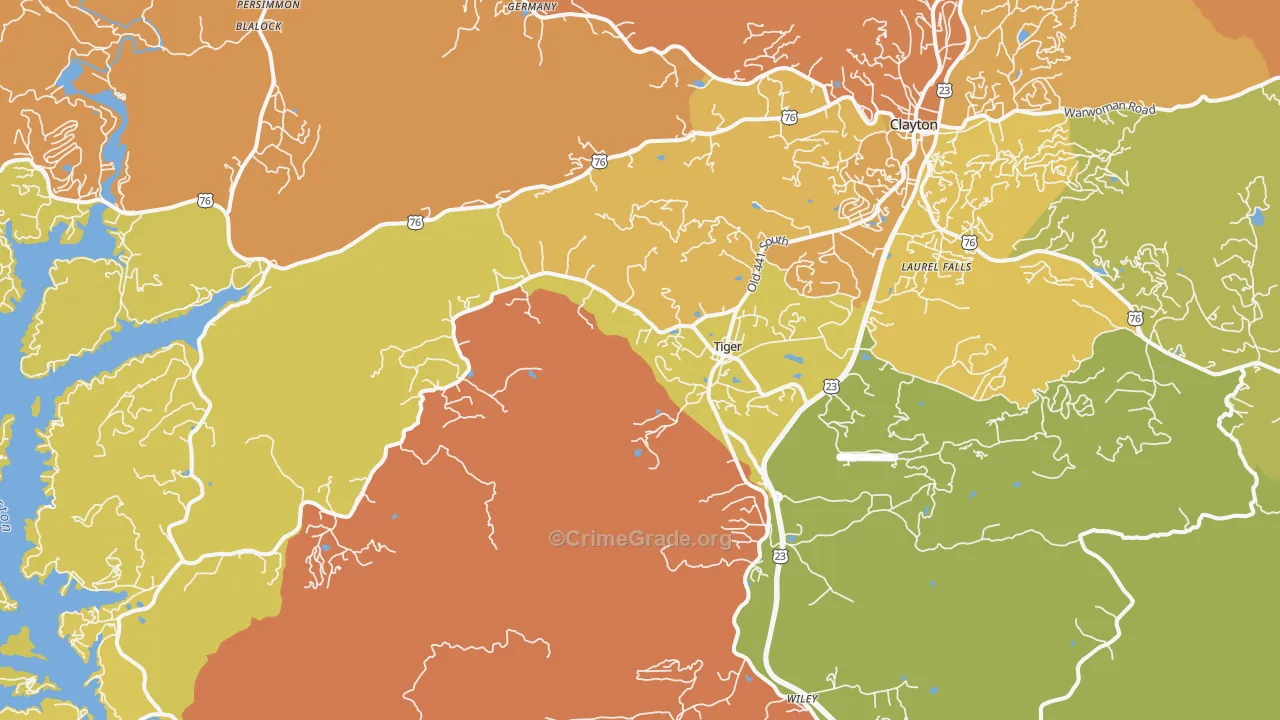 Tiger, GA Map of Burglary Rates