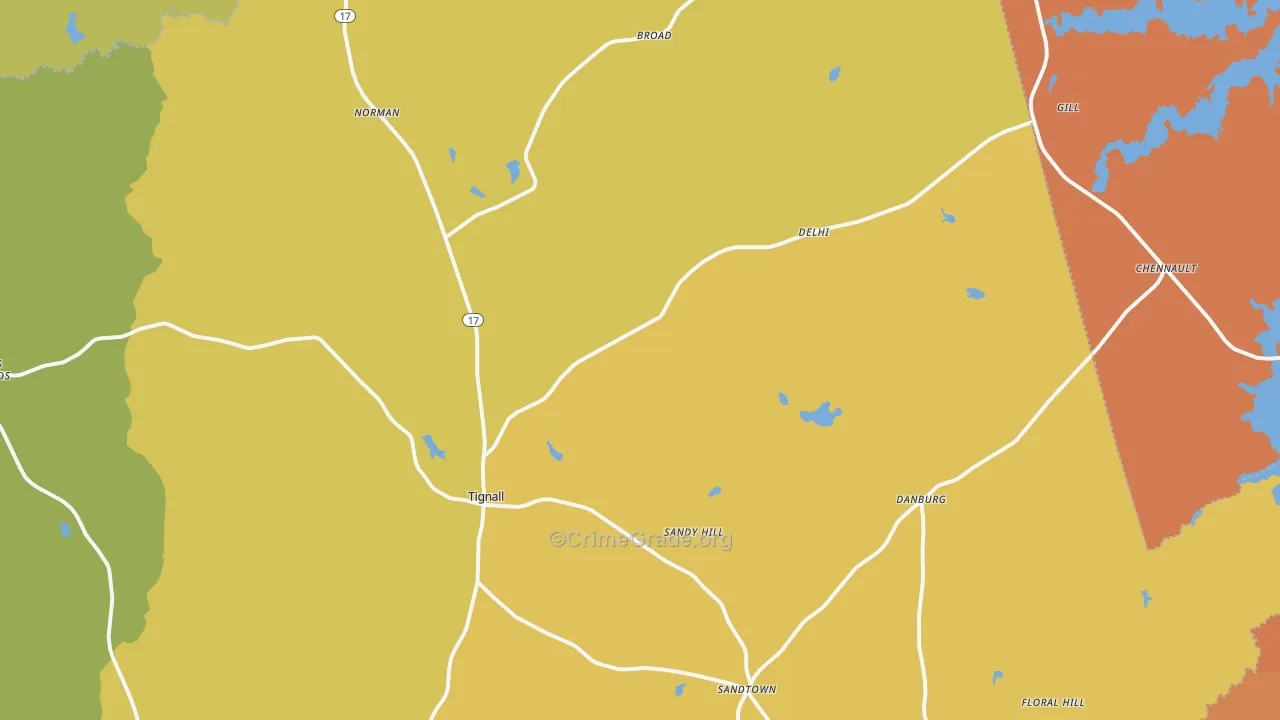 Tignall, GA Map of Burglary Rates
