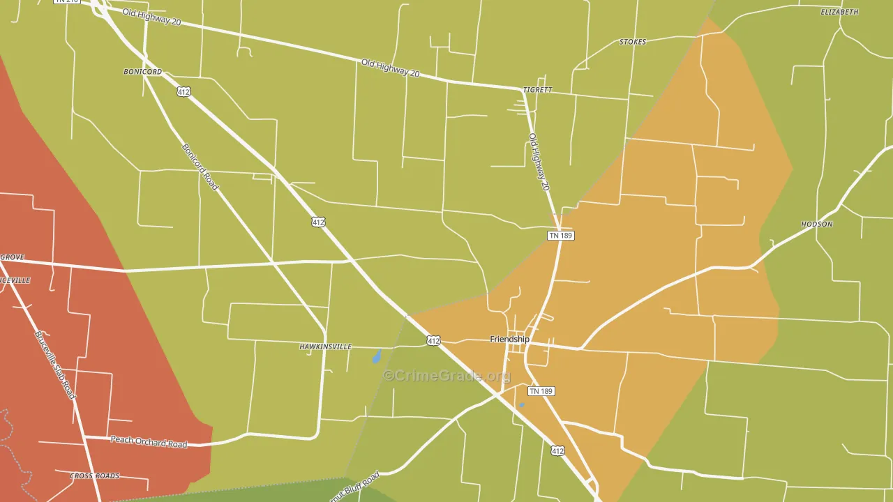 Tigrett, TN Map of Burglary Rates