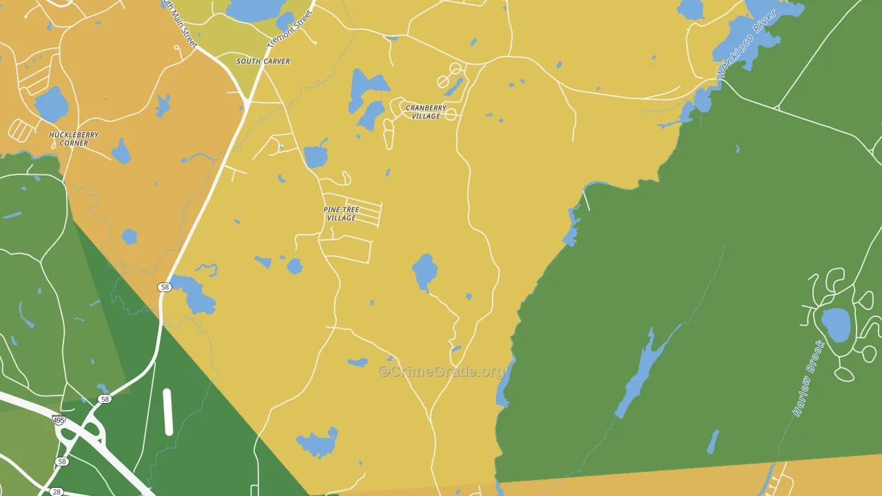 Tihonet, MA Map of Burglary Rates
