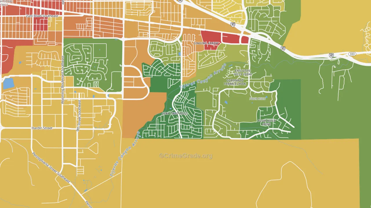 Tijeras Arroyo, Albuquerque, NM Map of Burglary Rates