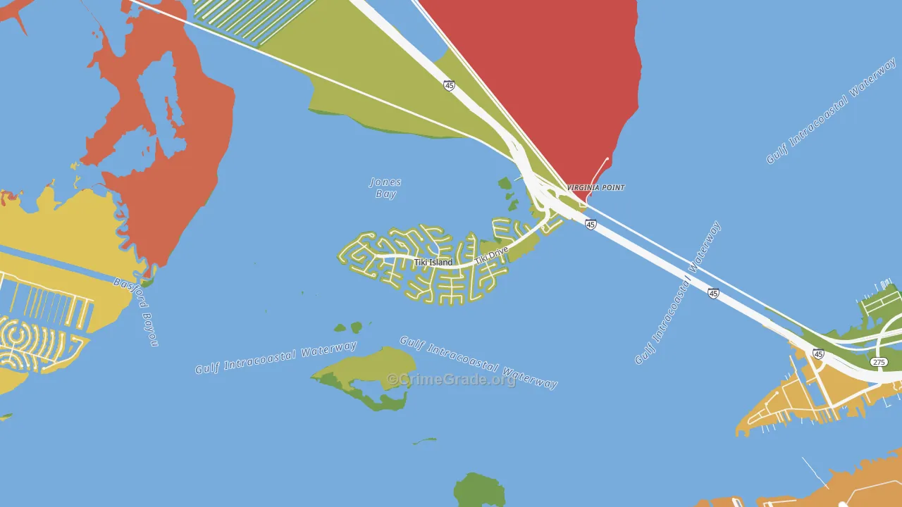 Tiki Island, TX Map of Burglary Rates