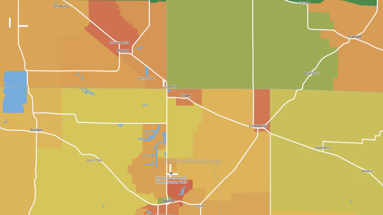 Tilden, IL Map of Burglary Rates