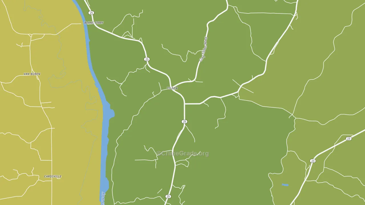 Tilden, MS Map of Burglary Rates