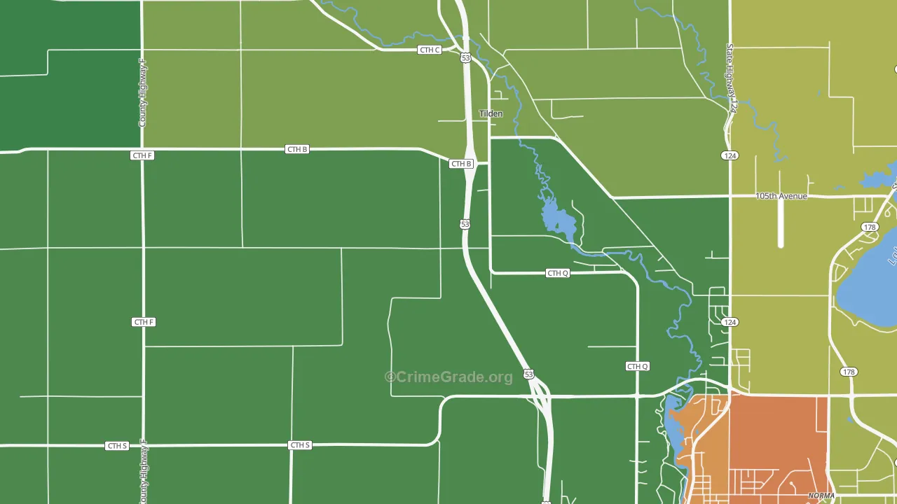 Tilden, WI Map of Burglary Rates