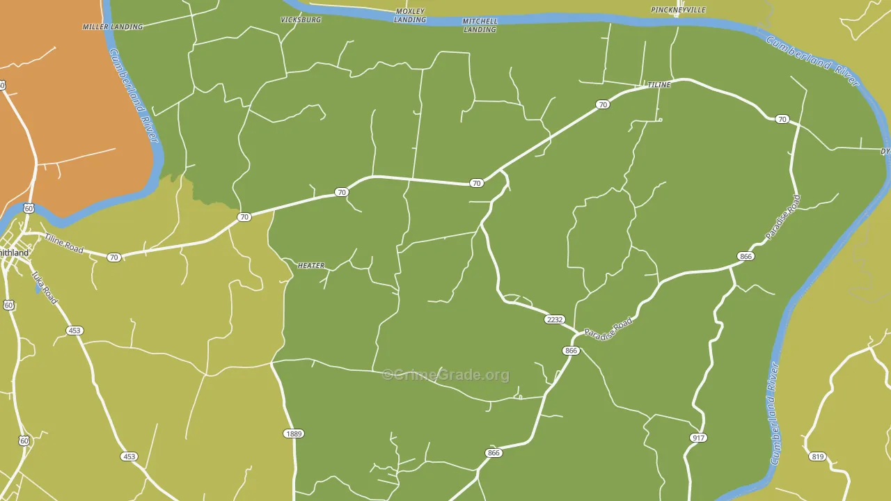Tiline, KY Map of Burglary Rates