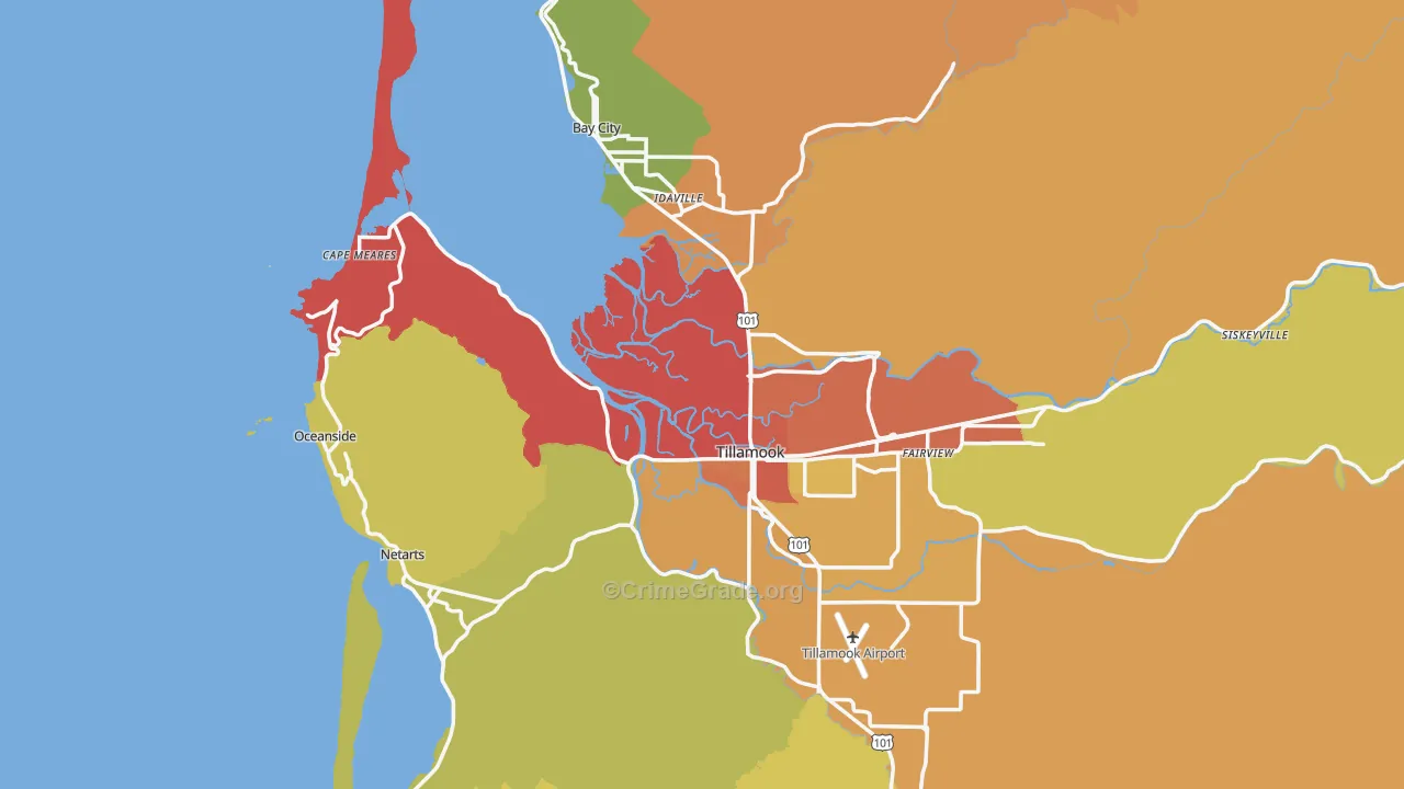 Tillamook County, OR Map of Burglary Rates