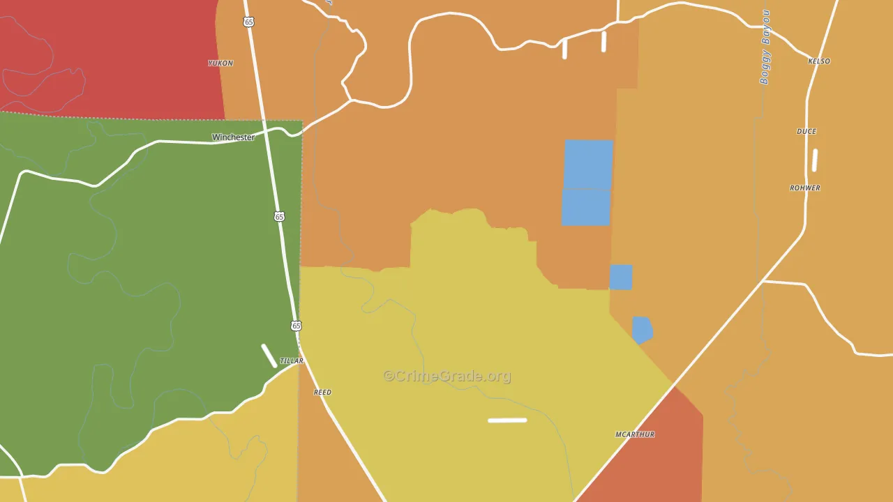 Tillar, AR Map of Burglary Rates