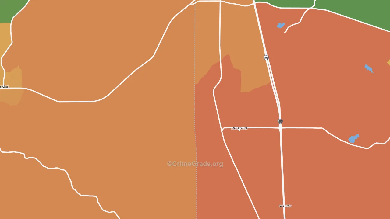 Tillatoba, MS Map of Burglary Rates