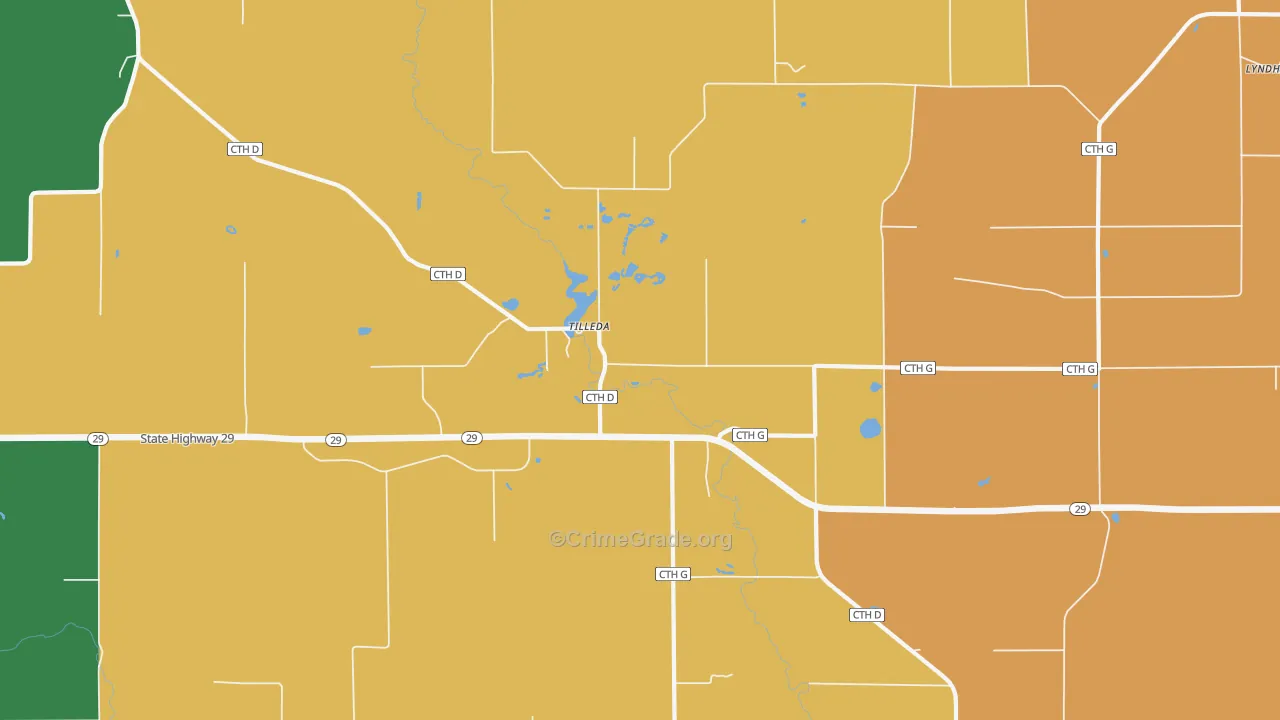 Tilleda, WI Map of Burglary Rates