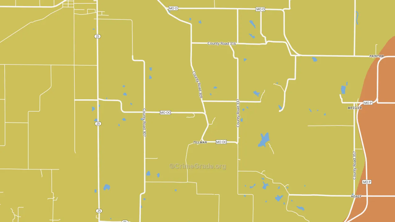 Tillman, MO Map of Burglary Rates