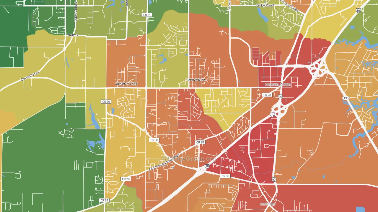 Tillmans Corner, AL Map of Burglary Rates