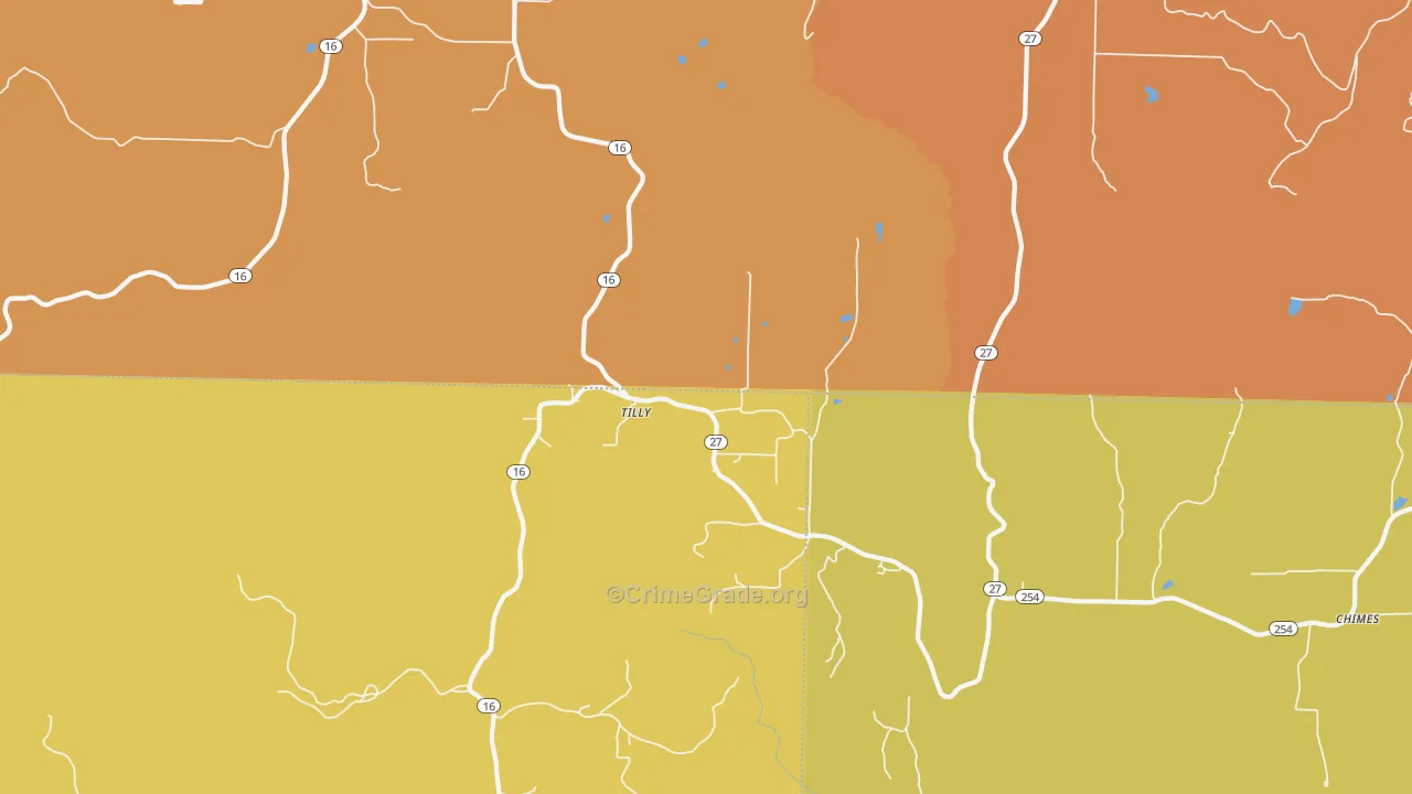 Tilly, AR Map of Burglary Rates
