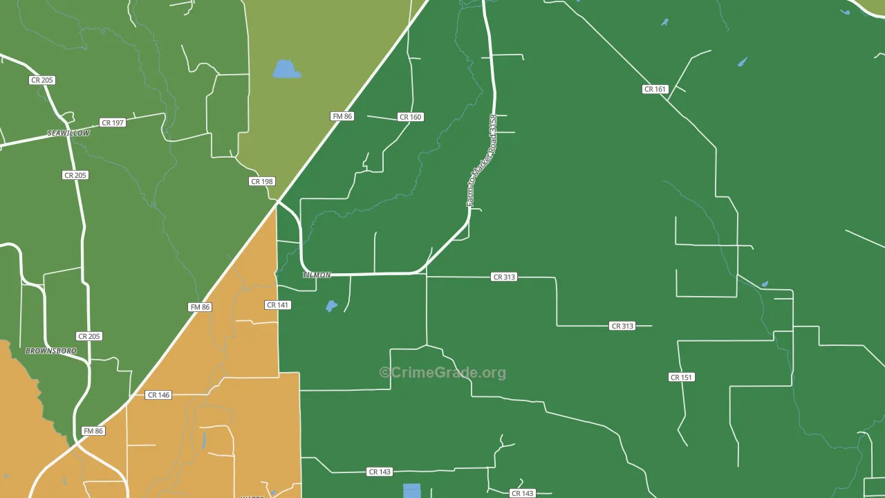 Tilmon, TX Map of Burglary Rates