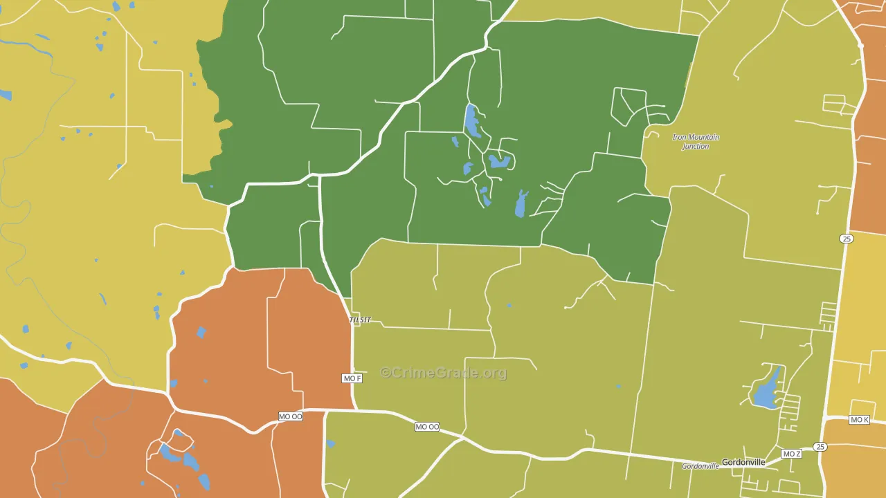 Tilsit, MO Map of Burglary Rates