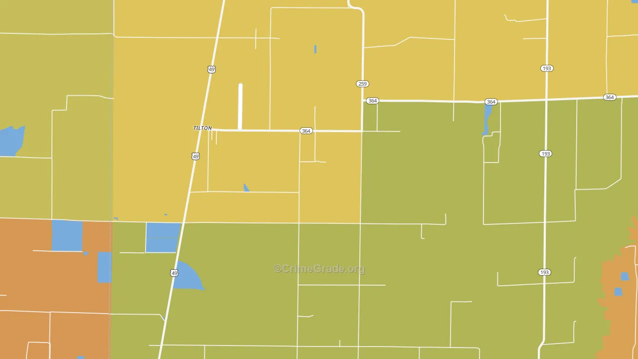 Tilton, AR Map of Burglary Rates