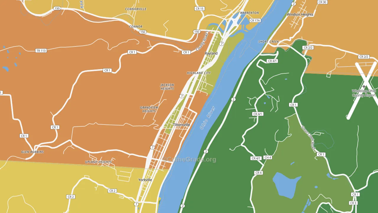 Tiltonsville, OH Map of Burglary Rates