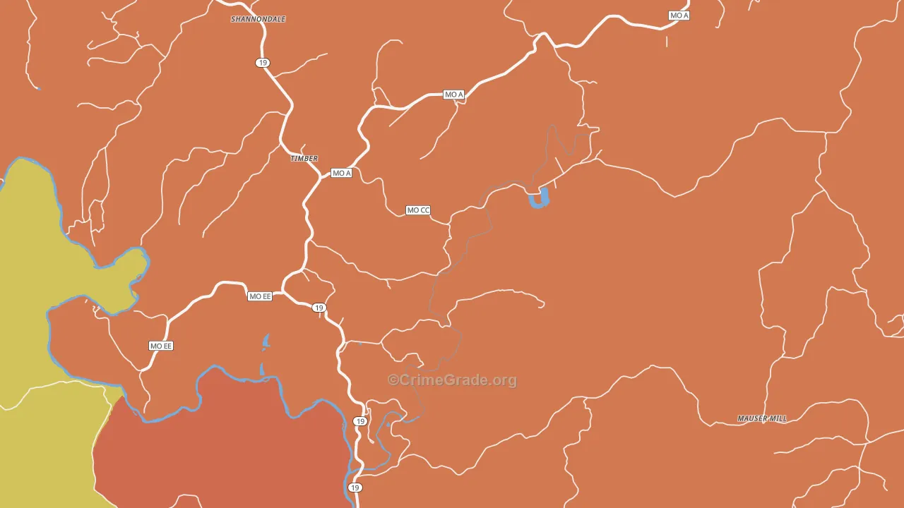 Timber, MO Map of Burglary Rates