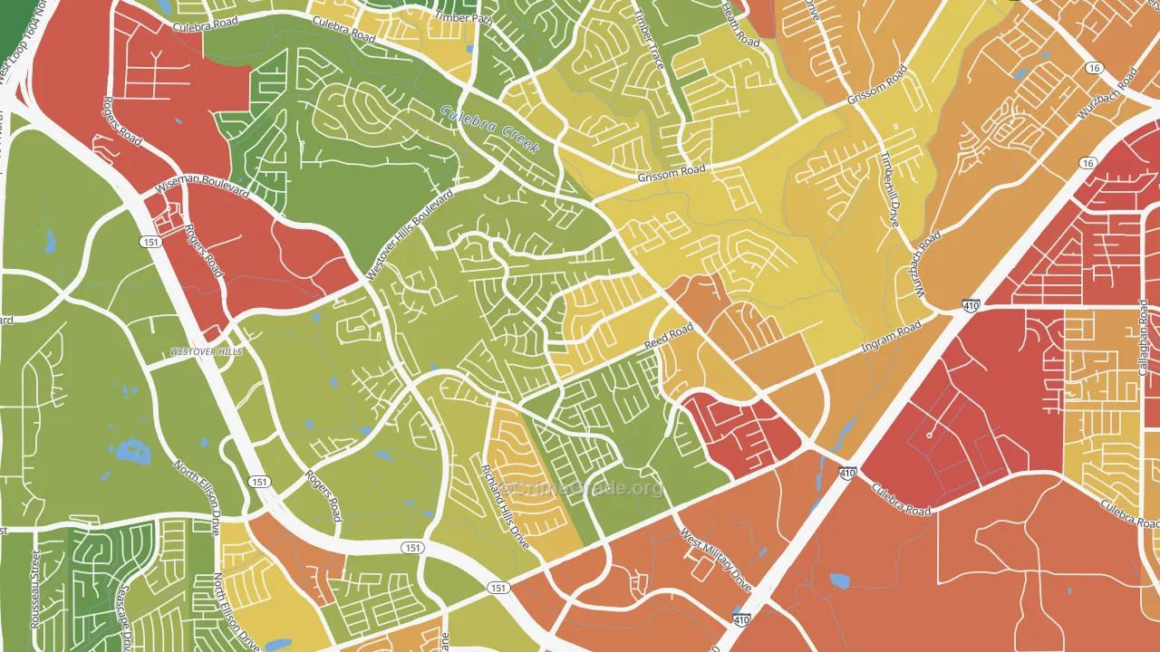 Timber Ridge, San Antonio, TX Map of Burglary Rates
