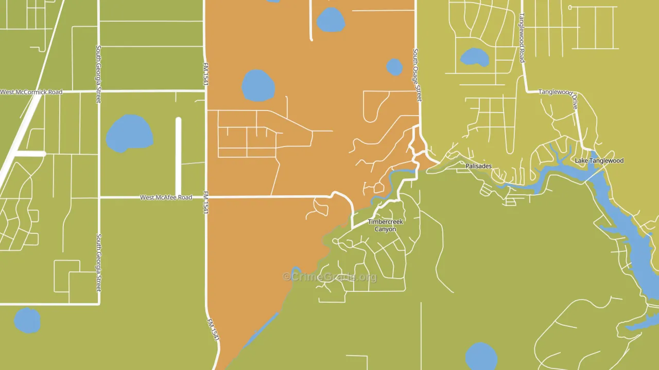 Timbercreek Canyon, TX Map of Burglary Rates