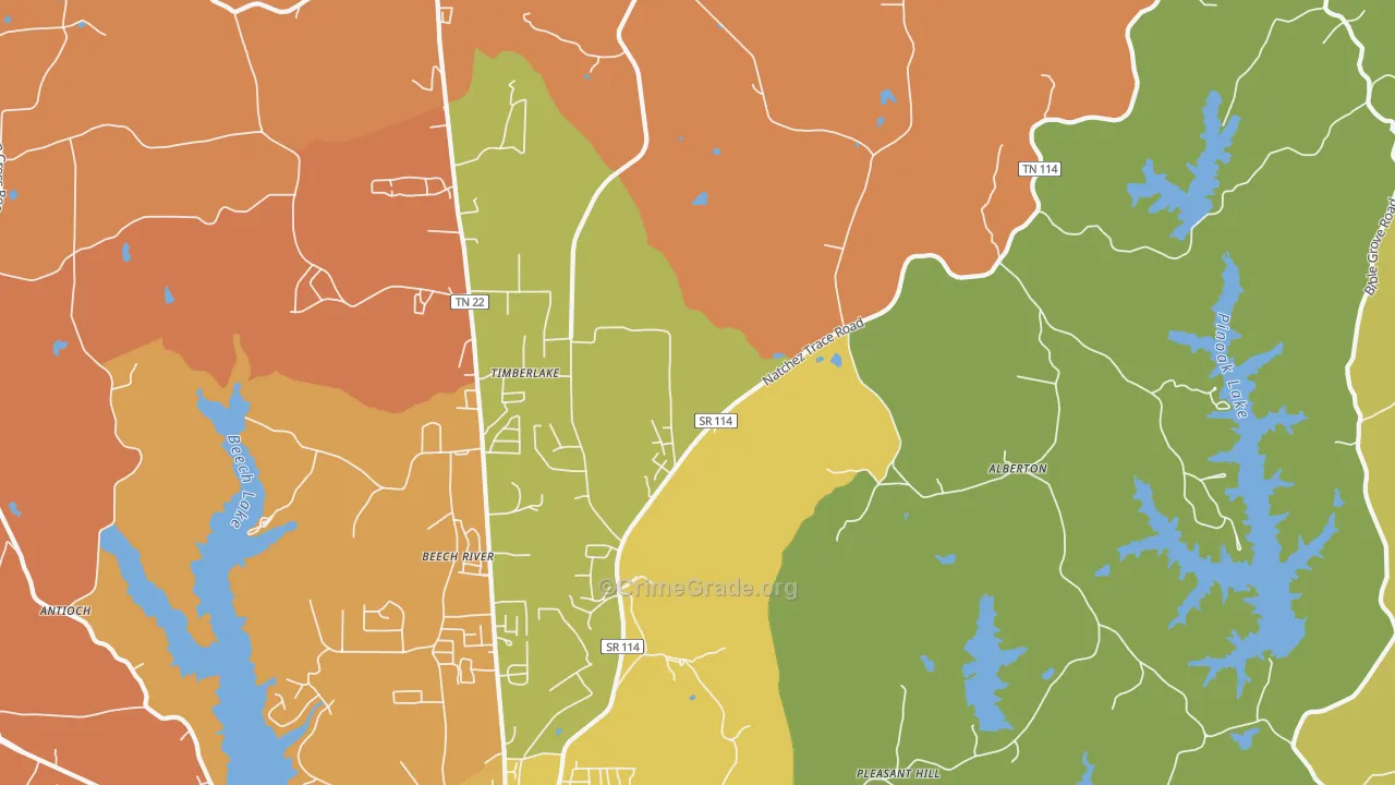 Timberlake, TN Map of Burglary Rates