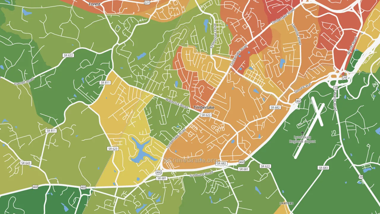 Timberlake, VA Map of Burglary Rates