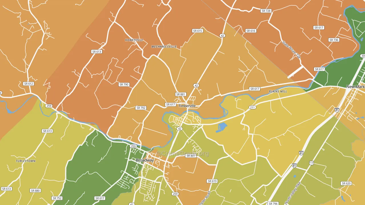 Timberville, VA Map of Burglary Rates