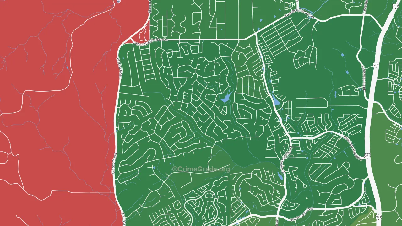 Timberwood Park, San Antonio, TX Map of Burglary Rates