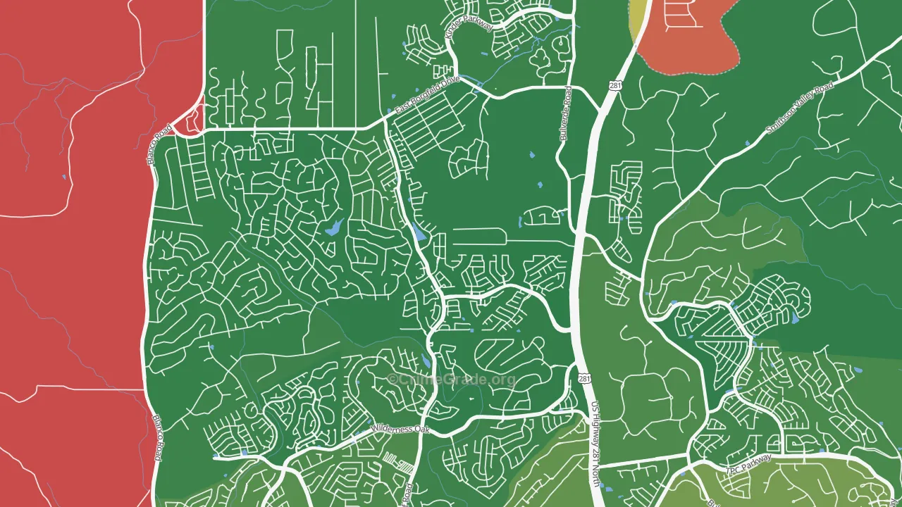 Timberwood Park, TX Map of Burglary Rates