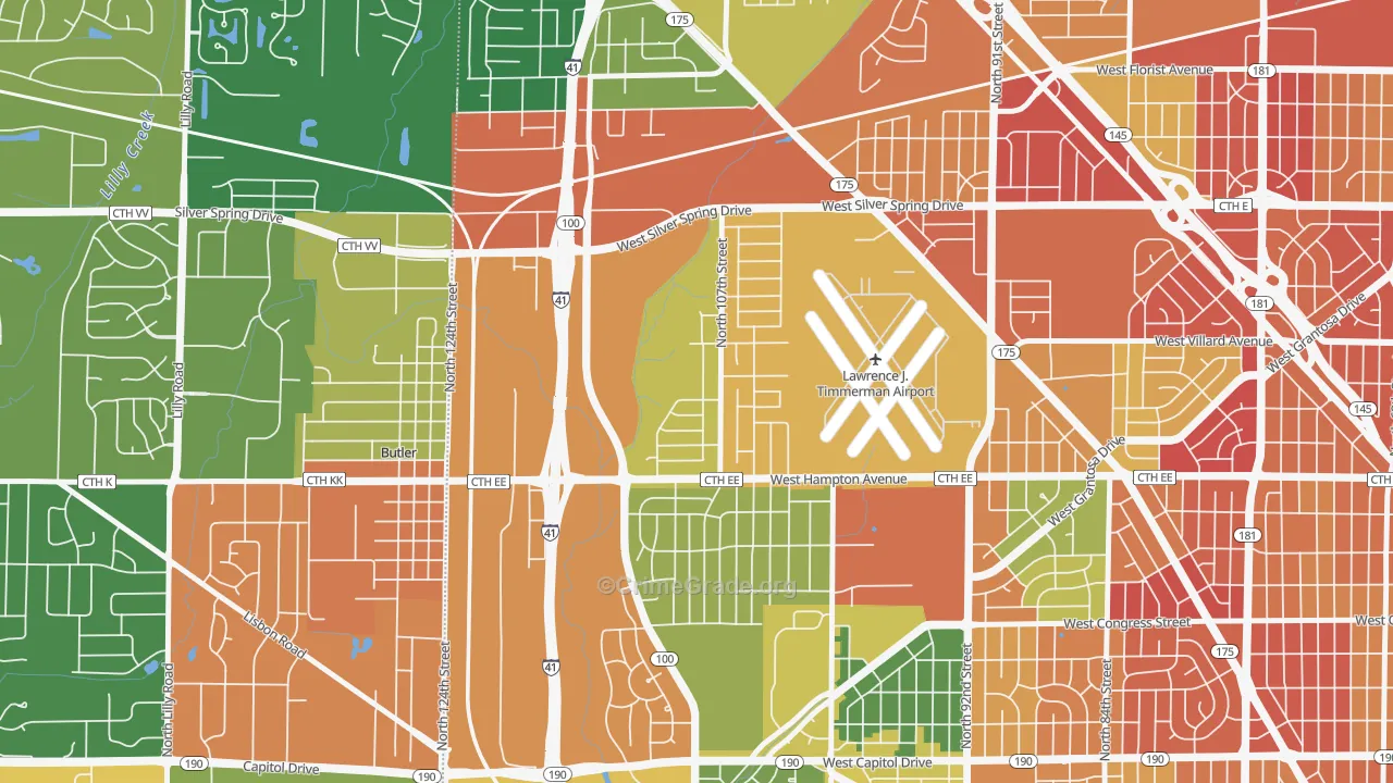 Timmerman West, Milwaukee, WI Map of Burglary Rates
