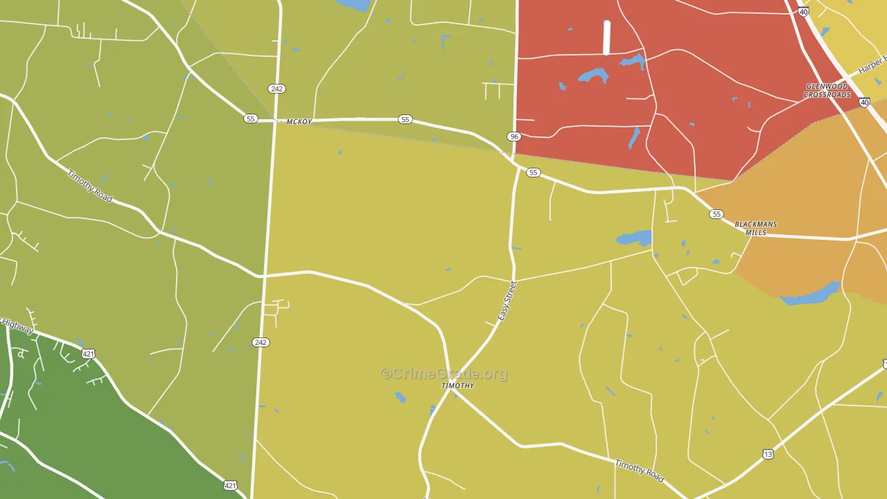 Timothy, NC Map of Burglary Rates