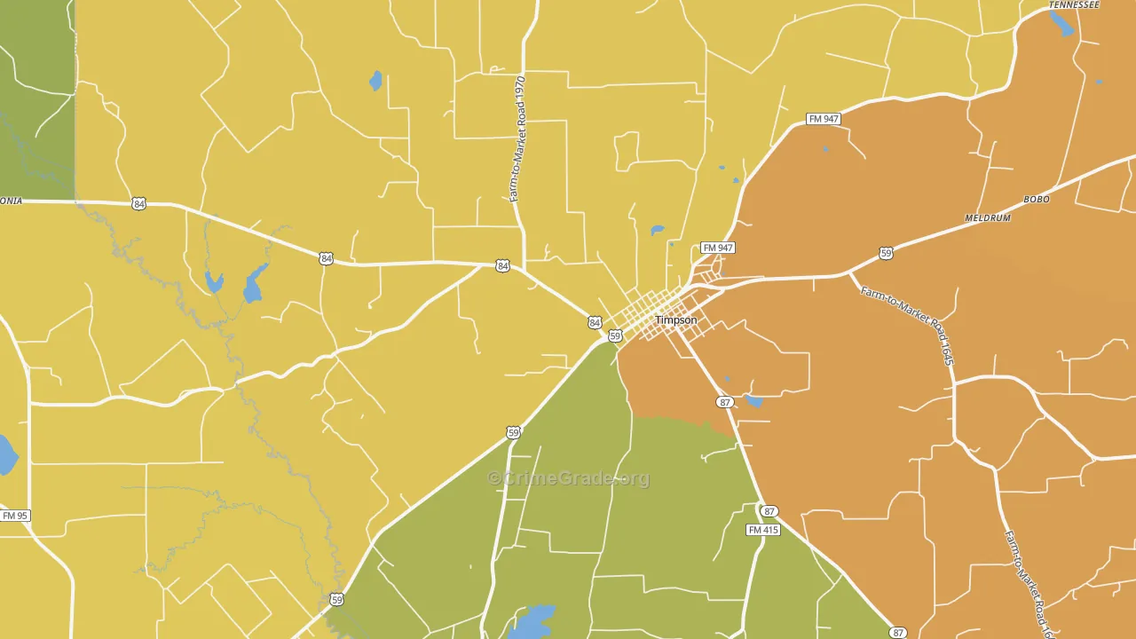 Timpson, TX Map of Burglary Rates