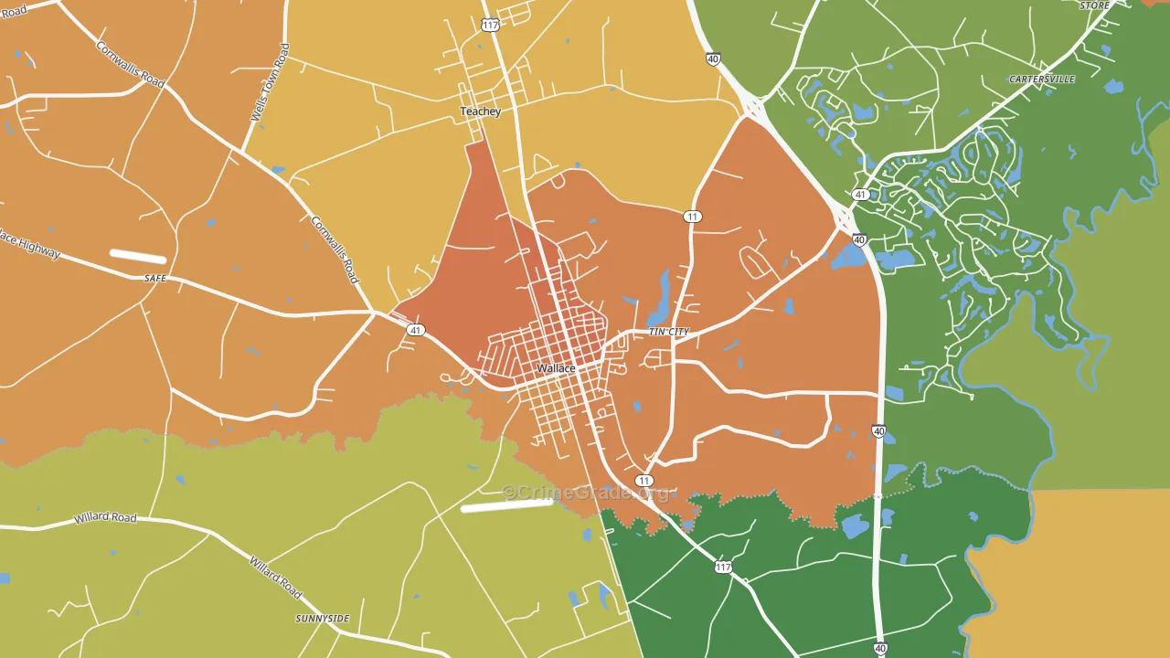 Tin City, NC Map of Burglary Rates