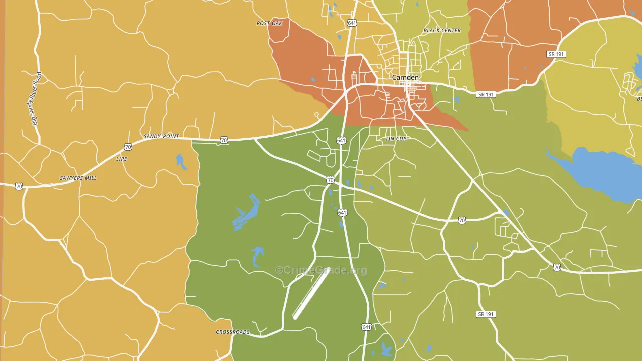 Tin Cup, TN Map of Burglary Rates