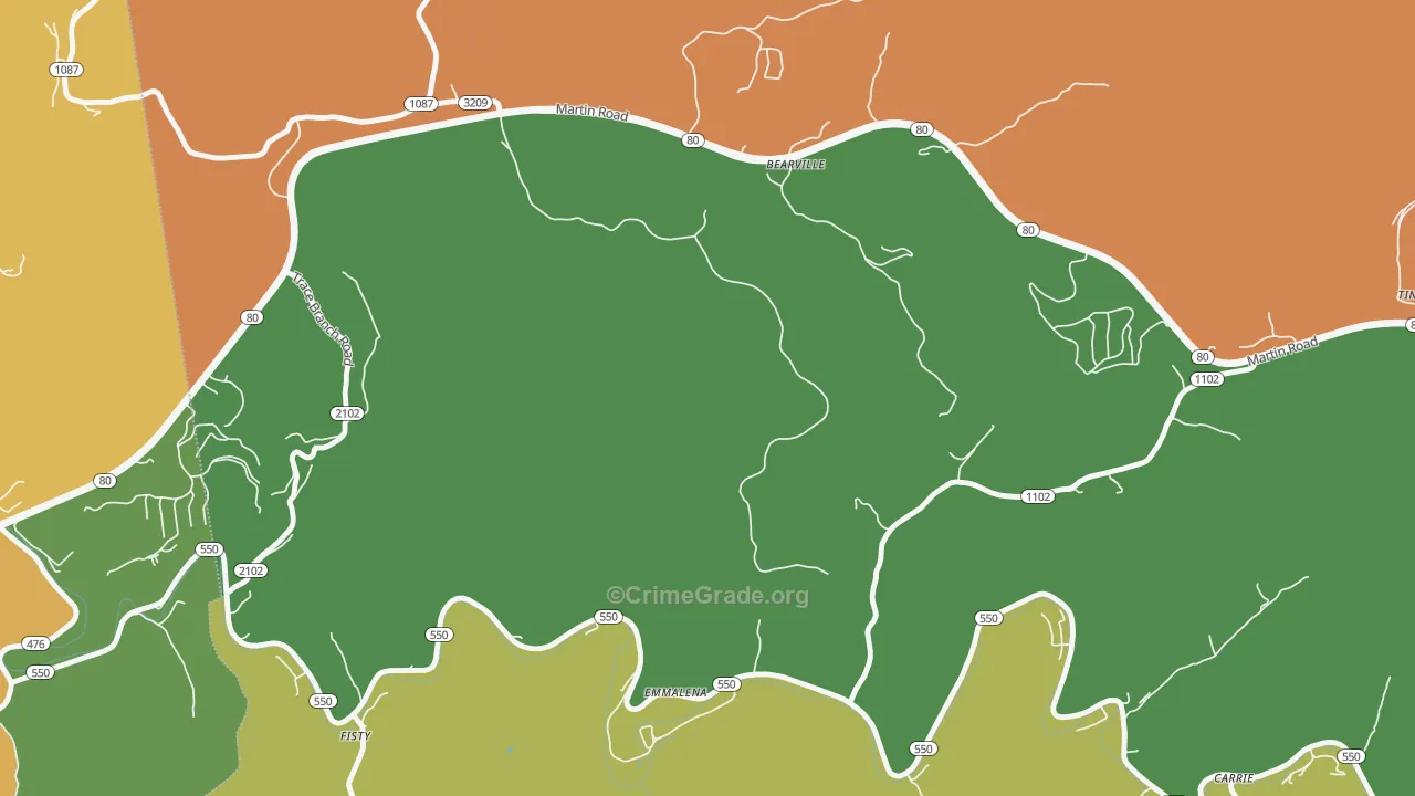 Tina, KY Map of Burglary Rates