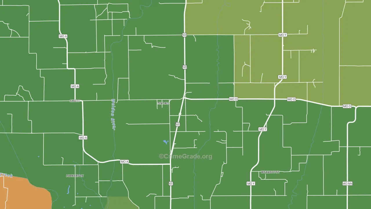 Tindall, MO Map of Burglary Rates