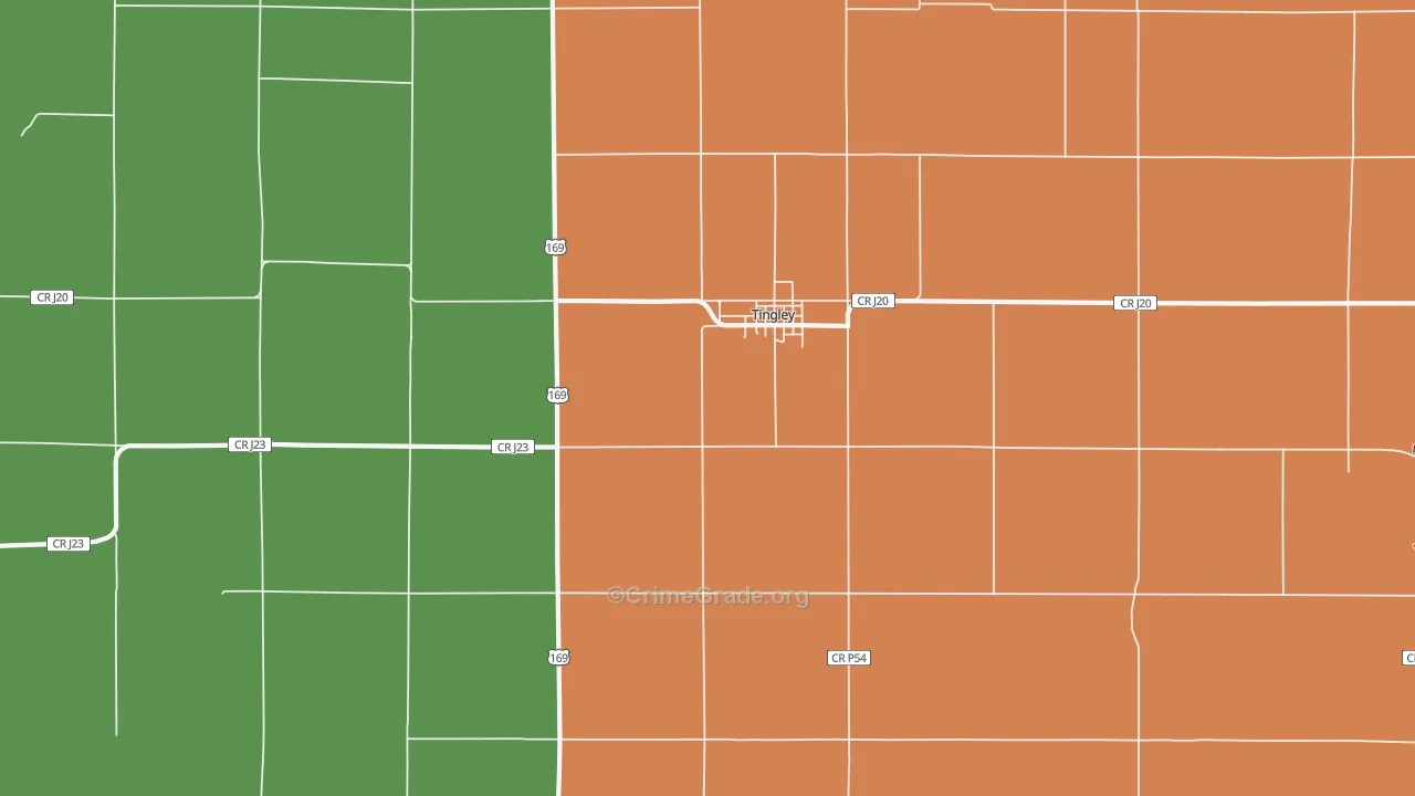 Tingley, IA Map of Burglary Rates