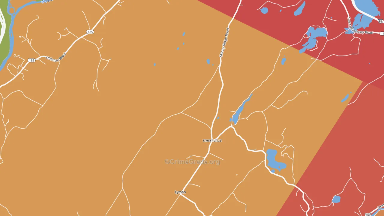 Tinkerville, NH Map of Burglary Rates