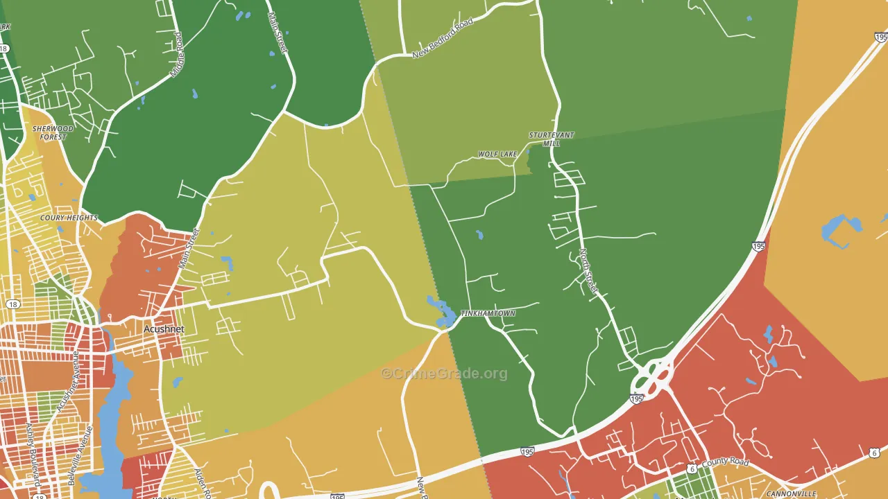 Tinkhamtown, MA Map of Burglary Rates