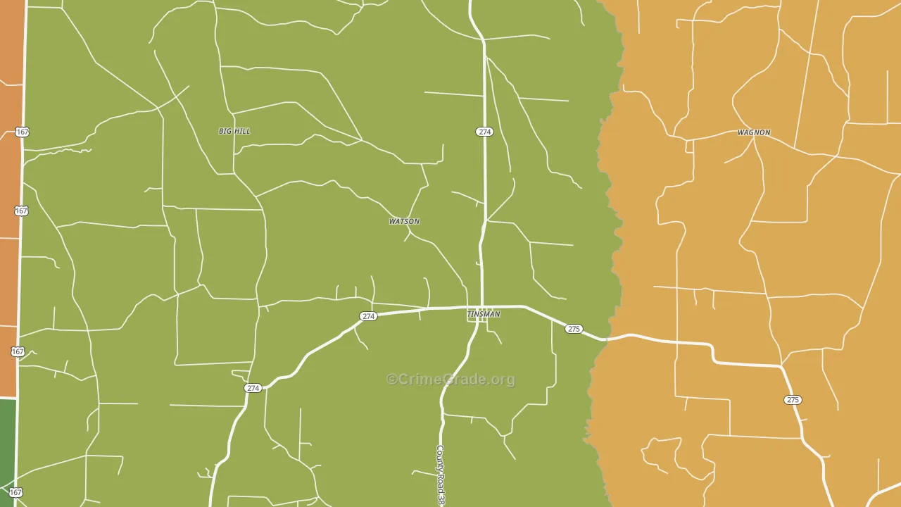 Tinsman, AR Map of Burglary Rates