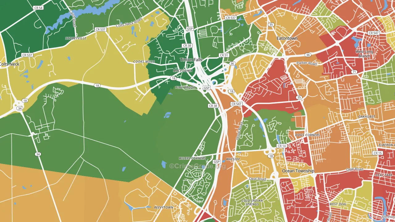 Tinton Falls, NJ Map of Burglary Rates