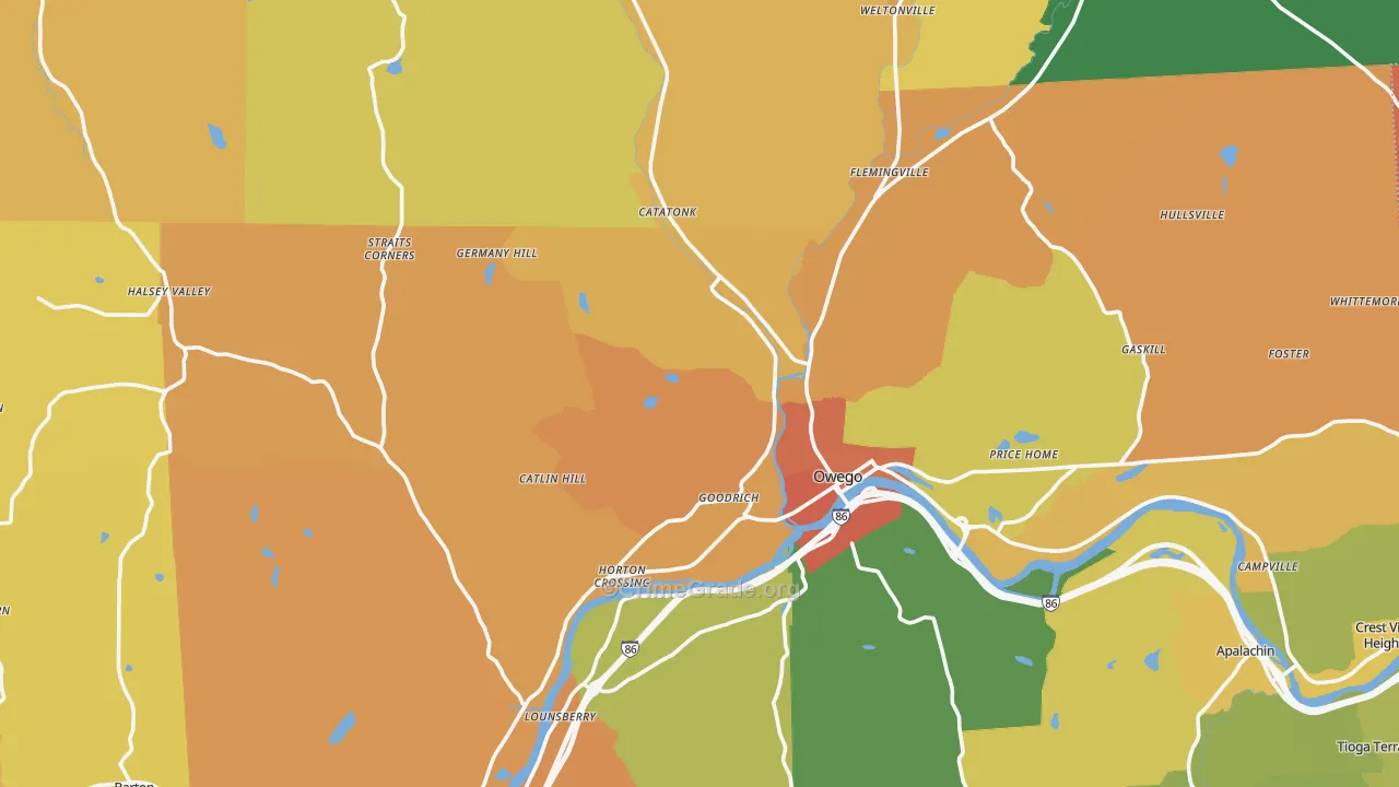 Tioga County, NY Map of Burglary Rates
