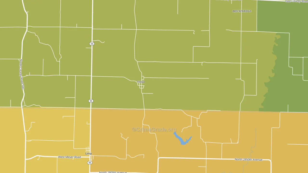 Tioga, IL Map of Burglary Rates