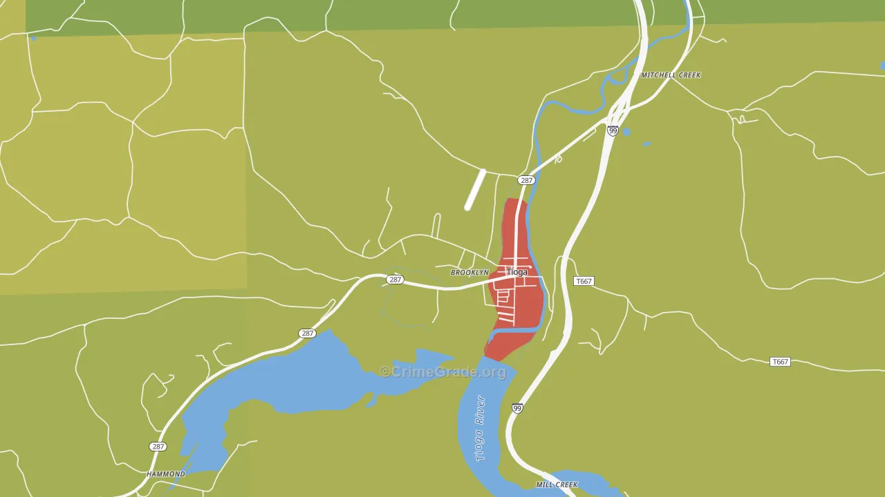 Tioga Junction, PA Map of Burglary Rates