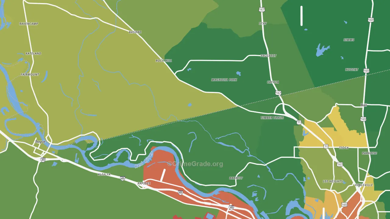 Tioga, LA Map of Burglary Rates