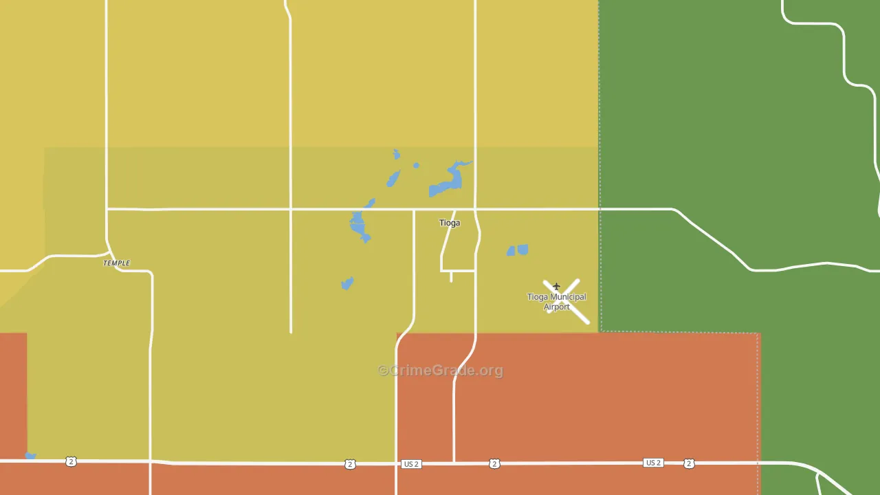 Tioga, ND Map of Burglary Rates