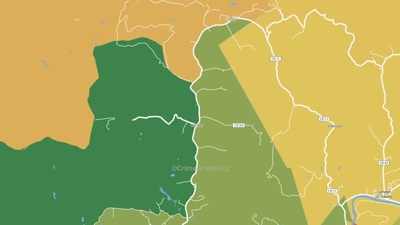 Tioga, WV Map of Burglary Rates